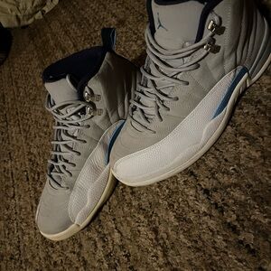 Jordan Gray and Blue High-Top Sneakers with Quilted Panels